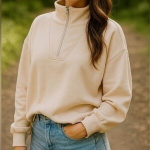 Pinspark Pastel Pink Half Zip Oversized Pullover Sweatshirt